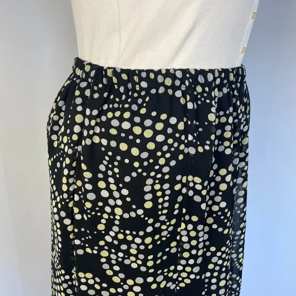 Y2K Skirt Plus Size 24W Black White Polka Dot Chiffon Flowy Pull On Minimal
